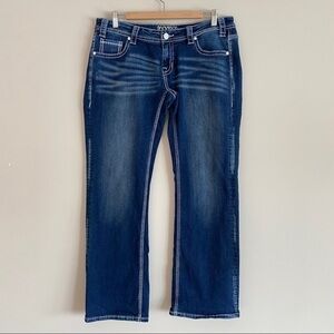𝅺rock & Roll Cowgirl Riding Jeans Bootcut Women's Sz 33x32 Dark wash